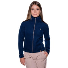 Jaqueta Feminina Santa Fé Tecido Soft Azul Marinho Detalhes Marrom Bordado Dourado Cod. 01