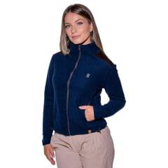 Jaqueta Feminina Santa Fé Tecido Soft Azul Marinho Detalhes Marrom Bordado Dourado Cod. 01