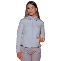 Jaqueta Feminina Santa Fé Tecido Soft Off White Detalhes Bege Bordado Dourado Cod. 01