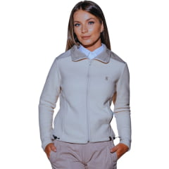 Jaqueta Feminina Santa Fé Tecido Soft Off White Detalhes Bege Bordado Dourado Cod. 01
