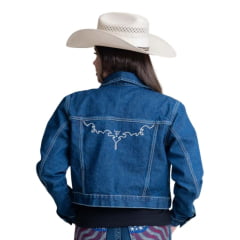 Jaqueta Feminina Texas Farm Jeans String Cropped Com Bolsos E Bordado Ref: JQF007
