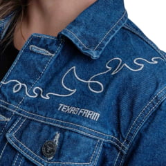 Jaqueta Feminina Texas Farm Jeans String Cropped Com Bolsos E Bordado Ref: JQF007
