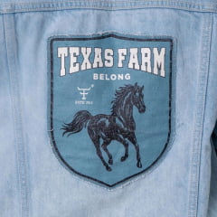 Jaqueta Feminina Texas Farm Western Stich Jeans Claro Estampa Nas Costas Ref: JQF010