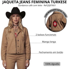 Jaqueta Feminina Turkese Sundance Bege Escuro Bolsos E Bordados Nas Costas Ref:JQ07601