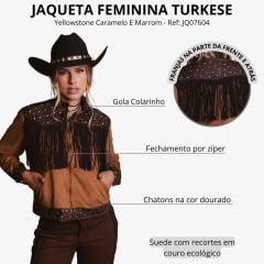 Jaqueta Feminina Turkese Yellowstone Caramelo e Marrom Franjas Tachinhas Douradas Ref:JQ07604