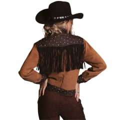 Jaqueta Feminina Turkese Yellowstone Caramelo e Marrom Franjas Tachinhas Douradas Ref:JQ07604