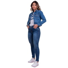 Jaqueta Feminina Txc Jeans Médio Com Bordado na Manga - Ref. 7325