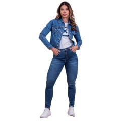 Jaqueta Feminina Txc Jeans Médio Com Bordado na Manga - Ref. 7325