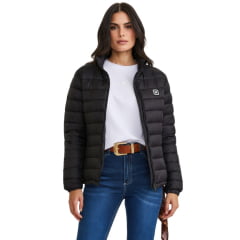 Jaqueta Feminina TXC Puffer Importada Preto Logo Aplicado Branco Saquinho Para Guardar Ref. 7394
