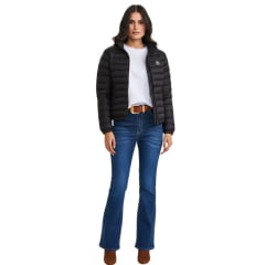 Jaqueta Feminina TXC Puffer Importada Preto Logo Aplicado Branco Saquinho Para Guardar Ref. 7394