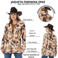 Jaqueta Feminina Zenz Western Cozy Tecido Estampado Cavalo Bolsos E Gola Larga Ref:ZWO126016-1656