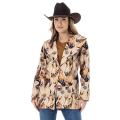 Jaqueta Feminina Zenz Western Cozy Tecido Estampado Cavalo Bolsos E Gola Larga Ref:ZWO126016-1656