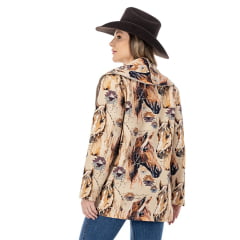 Jaqueta Feminina Zenz Western Cozy Tecido Estampado Cavalo Bolsos E Gola Larga Ref:ZWO126016-1656