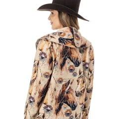 Jaqueta Feminina Zenz Western Cozy Tecido Estampado Cavalo Bolsos E Gola Larga Ref:ZWO126016-1656