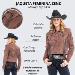Jaqueta Feminina Zenz Western Horizon De Couro Nobuck Marrom Com Franjas Ref:1438