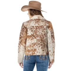 Jaqueta Feminina Zenz Western Mountains Em Couro De Pelo De Boi Mesclado Bege E Marrom Ref: ZW0126005-1641