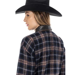 Jaqueta Feminina Zenz Western Trail Flanela Xadrez Marrom Gola De Couro E Brilhos Ref: ZWO126014-1690