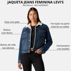 Jaqueta Feminina Levi's Jeans Trucker Sherpa Azul Escuro - Ref: 361360063