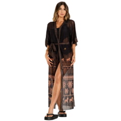 Kimono Feminino Buphallos De Praia Preto Horses Estampado Ref: ACS38