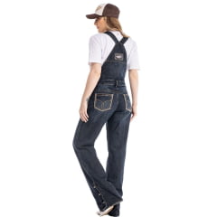 Macacão Feminino Zenz Western Jeans Escuro Denim Farm Bordado Nos Bolsos E Botons Ref: ZW0325001-1601