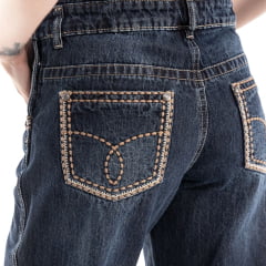 Macacão Feminino Zenz Western Jeans Escuro Denim Farm Bordado Nos Bolsos E Botons Ref: ZW0325001-1601