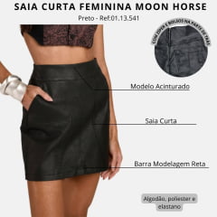 Saia Feminina Moon Horse Musk Preta Lisa Mini Bolsos E Zíper Ref:01.13.541
