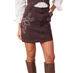 Saia Feminina Moon Horse Mini Sarah Marrom Vinho Com Bordado Ref:01.12.495