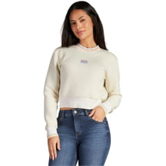 Moletom Feminino Lee Cropped Off White Detalhes Em Azul E Laranja - REF:F1300L