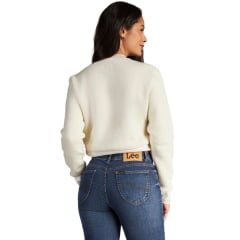 Moletom Feminino Lee Cropped Off White Detalhes Em Azul E Laranja - REF:F1300L