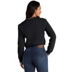 Moletom Feminino Lee Cropped Preto Detalhes Em Branco E Marrom - REF:F1301L