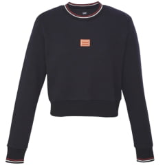 Moletom Feminino Lee Cropped Preto Detalhes Em Branco E Marrom - REF:F1301L