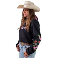 Moletom Cropped Feminino Texas Farm Wildflower Bordado No Capuz E Mangas Ref: MCF002