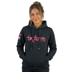 Moletom Feminino Texas Farm Com Capuz Modelo Canguru Preto Logo Bordada Ref:MTF021