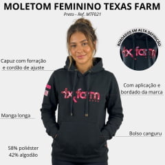 Moletom Feminino Texas Farm Com Capuz Modelo Canguru Preto Logo Bordada Ref:MTF021