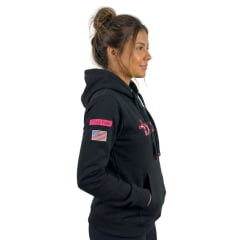 Moletom Feminino Texas Farm Com Capuz Modelo Canguru Preto Logo Bordada Ref:MTF021