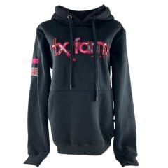 Moletom Feminino Texas Farm Com Capuz Modelo Canguru Preto Logo Bordada Ref:MTF021