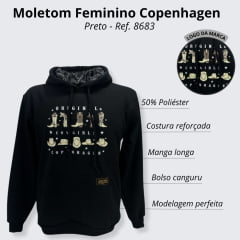 Moletom Feminino Copenhagen Preto Modelo Canguru Cowgirl - Ref. 8683