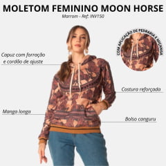 Moletom Feminino Moon Horse Canguru Estampa Cavalo Marrom Com Bege Com Strass Ref: INV150