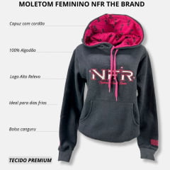 Moletom Feminino NFR Cinza Escuro Mescla Modelo Canguru Com Logo em Rosa e Branco Ref.MP049