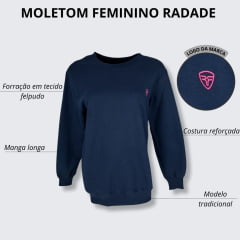 Moletom Feminino Radade Azul Marinho Com Logo Rosa