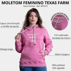 Moletom Feminino Texas Farm Aliance Modelo Canguru Rosa Chiclete Logo Ref: MTF016