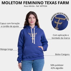 Moletom Feminino Texas Farm Aliance Modelo Canguru Roxo Mirtilo Logo Ref: MTF034