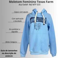 Moletom Feminino Texas Farm Alliance Com Capuz Modelo Canguru Azul BB Ref: MTF035