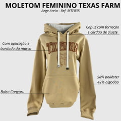 Moletom Feminino Texas Farm Alliance Com Capuz Modelo Canguru Bege Areia Com Logo R: MTF035
