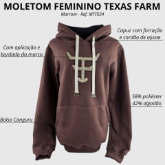 Moletom Feminino Texas Farm Alliance Com Capuz Modelo Canguru Marrom Com Logo R: MTF034