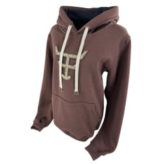 Moletom Feminino Texas Farm Alliance Com Capuz Modelo Canguru Marrom Com Logo R: MTF034