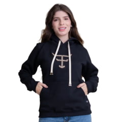 Moletom Feminino Texas Farm Alliance Com Capuz Modelo Canguru Preto Com Logo R: MTF034