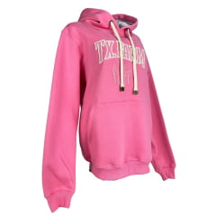 Moletom Feminino Texas Farm Alliance Com Capuz Modelo Canguru Rosa Chiclete Ref: MTF035