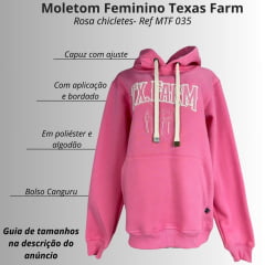 Moletom Feminino Texas Farm Alliance Com Capuz Modelo Canguru Rosa Chiclete Ref: MTF035