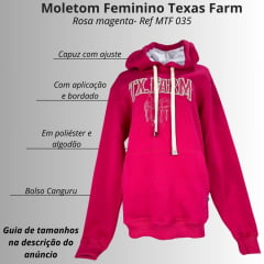 Moletom Feminino Texas Farm Alliance Com Capuz Modelo Canguru Rosa Magenta Ref: MTF035